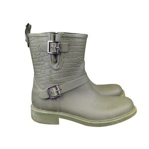Sam Edelman Tinsley Olive Green Croc Embossed Rubber Rain Boots Mens 8 Womens 10